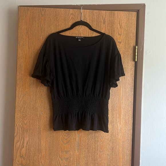 INC International Concepts Tops - International Concepts Black Short Sleeve Peplum Size L